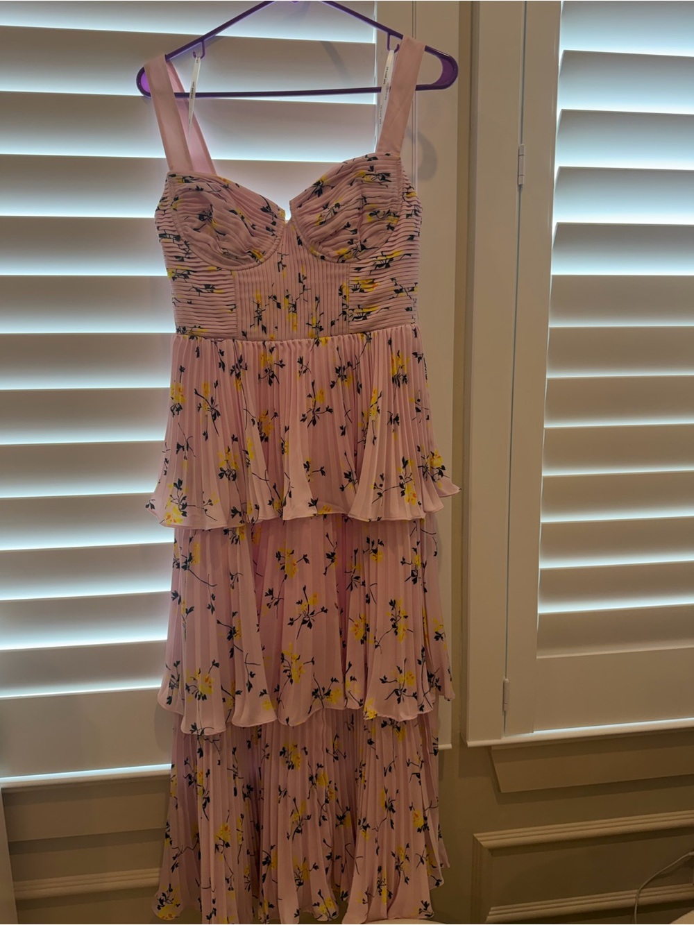 Self-Portrait Pink Floral Tiered Midi Dress